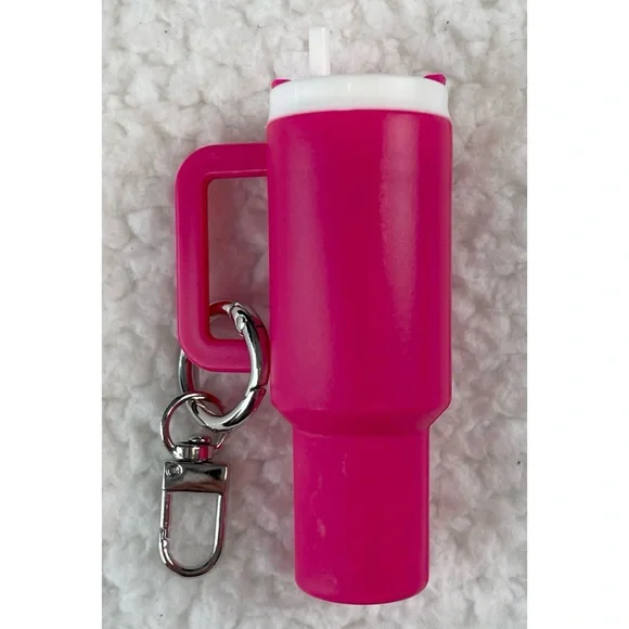 (NWOT) Pink/White Mini Tumbler Bag Charm Keychain - Picture 4 of 13